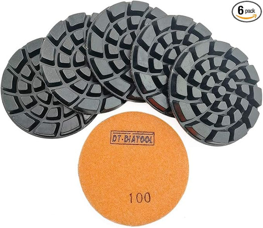 DT-DIATOOL Diamond Floor Polishing Pads Resin Bond Terrazzo Floor Diameter 4 Inch Grit 100 Pack of 6