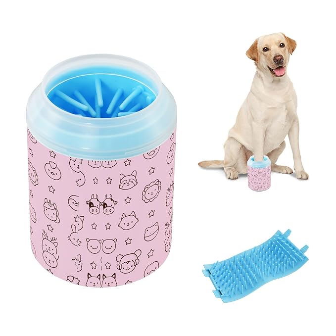 Dog Paw Cleaner Cups for Dogs Pets Foot Washer Paw Scrubber for Medium Small Cats Dogs Cleaning Cup Kawaii Line Animals Stars Pink Png