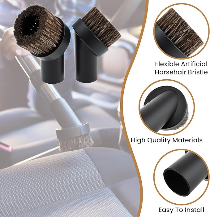 4Pcs Vacuum Attachments, 5.9 Inch Floor Brush 1-1/4 to 1-3/8 Inch Adapter, 25mm & 36mm Shop Round Dust Brushes for Standard Hose