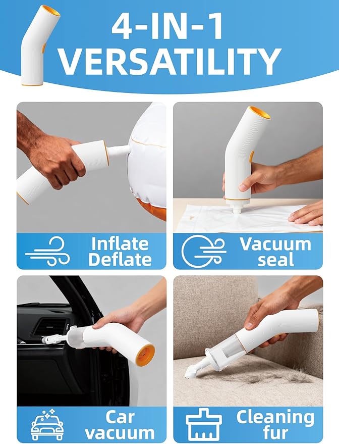 Cordless Car Vacuum, 4-in-1 Portable Mini Handheld Vacuum Cleaner with 15000pa Suction Power, 2 Suction Modes & Multi-Nozzles for Car Home Office Pet, White