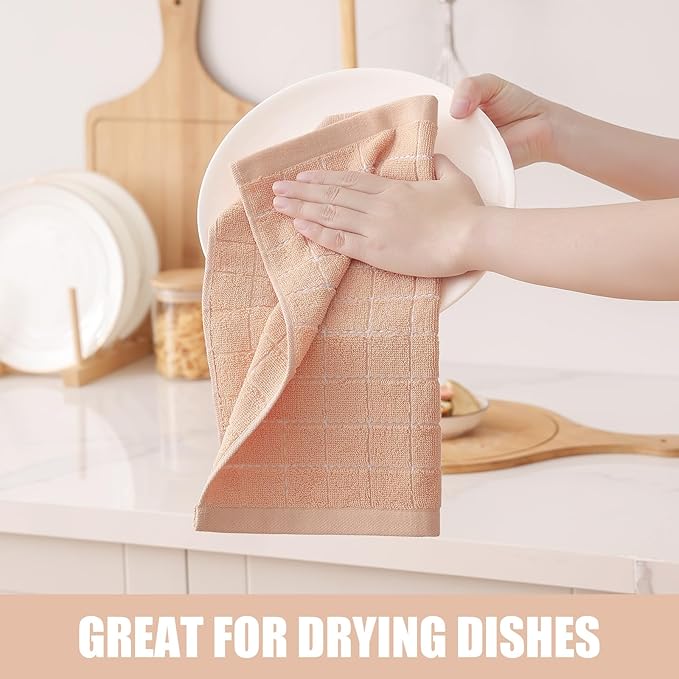 Homaxy 100% Cotton Terry Kitchen Dish Cloths, Ultra Soft and Absorbent Dish Towels for Kitchen, Suitable for Drying and Washing Dishes, 8 Pack, 12 x 12 Inches, Apricot