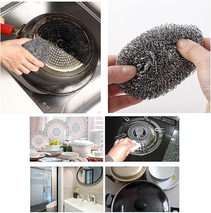 24 Pack Stainless Steel Scourers Sponges,Steel Wool scrubbers for stoves, pots, Cooker Hoods, etc. That are Difficult to Clean (24 Pack-Medium 20 Gram)
