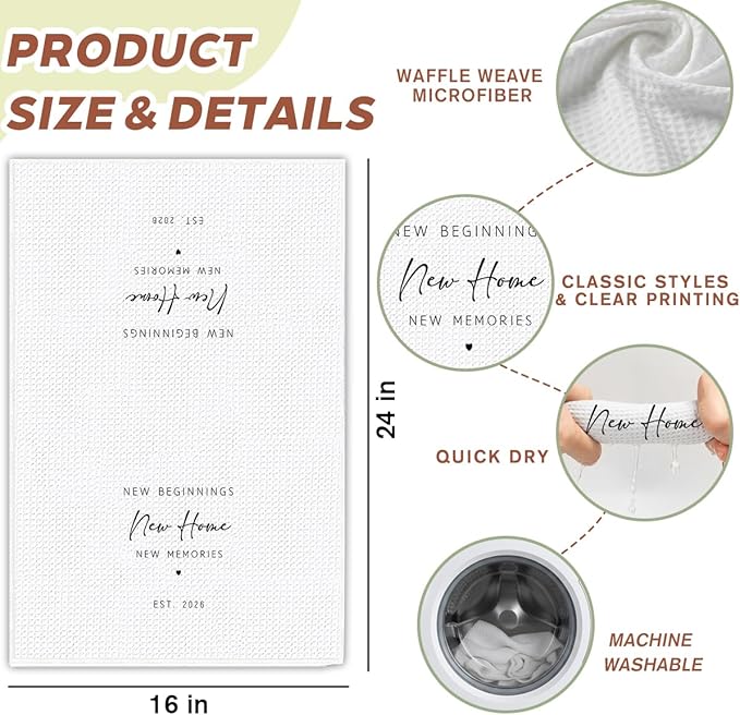 1PC Housewarming Gifts for New House 2026 Kitchen Towels, New Beginnings Hand Towels, Ideal Gifts for Homeowner Decorative,Welcoming Home Sweet Home Tea Towels-Ab02