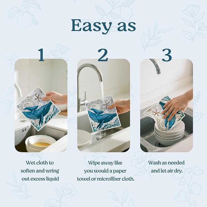 Swedish Dishcloths for Kitchen, Summer Coastal Beach Decor Kitchen Dish Towels for Washing Dishes, 4 Pack Reusable Paper Towels Washable, Sponge Cloths for Cleaning Home Kitchen Decor