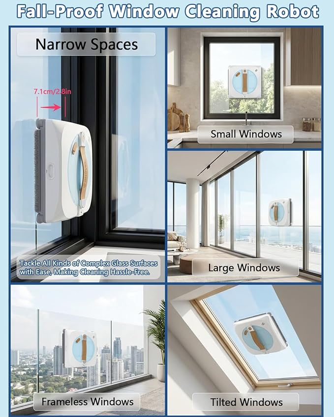 Window Cleaning Robot with 8000Pa, 2025 Upgraded Window Cleaner Robot with Intelligent Path Planning, 15-Stage Anti-Fall, App/Remote Control for Glass, Edge Detection System, Tile & Windows