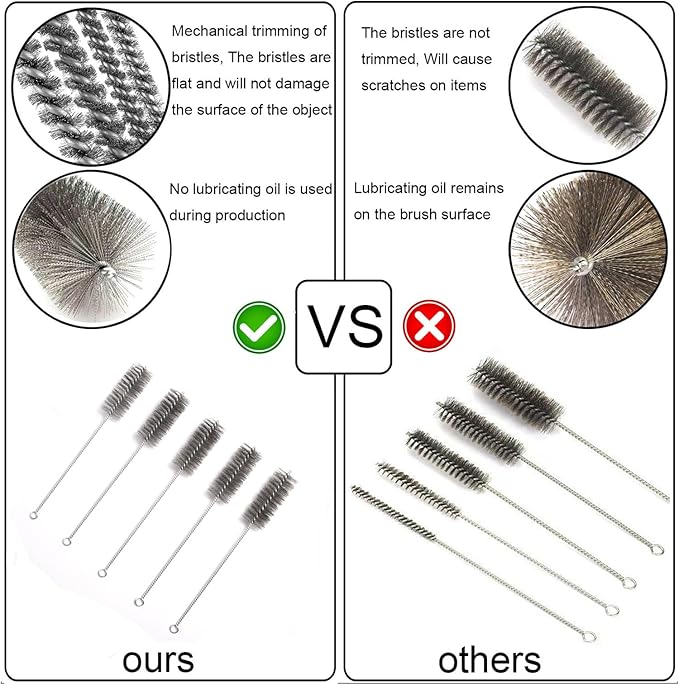 12 Inch Pipe Cleaning Brush Set with Stainless Steel Bristles, Steel Wire Tube Brush Kit for Auto Parts Polishing, Machining, Bottles, Tubes, Etc.（40mm-5pcs）