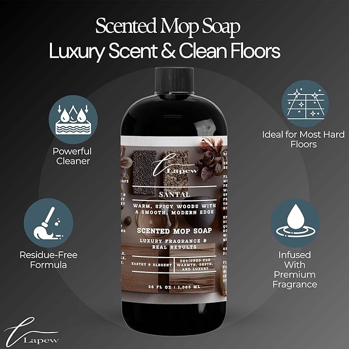 Luxury Floor Cleaner, Scented Mop Soap Concentrate | Hard Floor Cleaner for Tile, Vinyl, Laminate, LVP & Sealed Hardwood | Low-Foam, Streak-Free | 36 oz | Santal