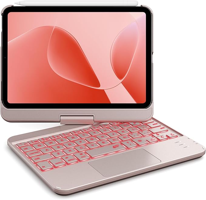 GreenLaw Keyboard Case for iPad mini 7(2024) & Mini 6 (2021) 8.3", Smart Touchpad, 7 Color Backlit, Type-C Rechargeable, 360° Rotate Keyboard Case for iPad mini 7th/6th Generation, Rosegold