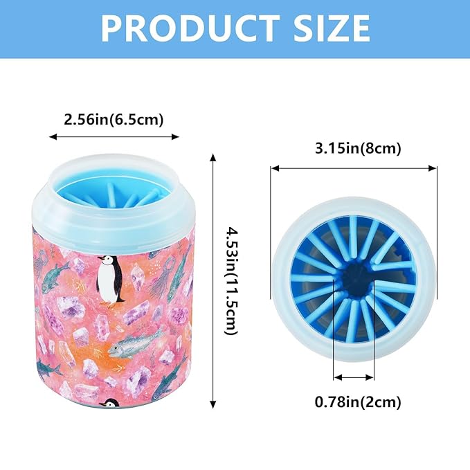 Dog Paw Cleaner Cups for Dogs Pets Foot Washer Paw Scrubber for Medium Small Cats Dogs Cute Cleaning Cup Pink Penguin Fish Jellyfish Crystals