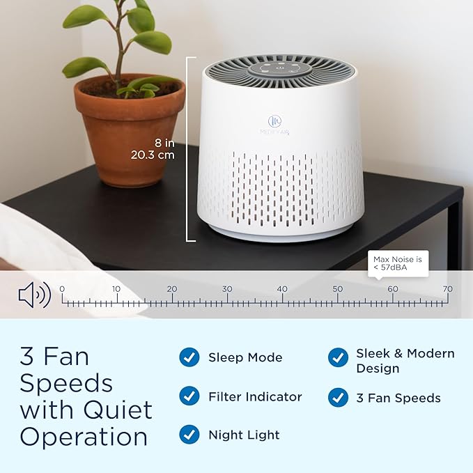 Medify MA-12 PRO Air Purifier with 3-in-1 Filter | 405 ft² per Hour for Smoke, Wildfire, Odors, Pollen, Pets | White, 1-Pack