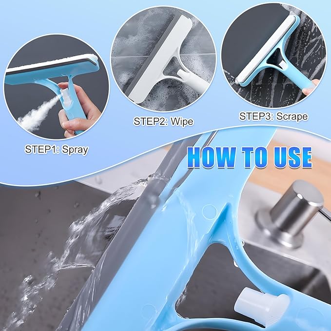 3 in 1 Window Cleaning Scraper,3 in 1 Spray Squeegee,Window Squeegee with Spray,Windows Squeegee Cleaner Tool with SprayBottle,All-Purpose Shower Glass,Mirrors,Car,Home Window Cleaner Tool(White)