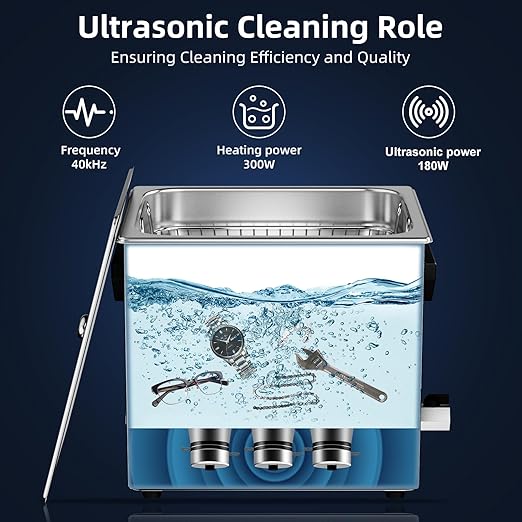 Ultrasonic Cleaner 7L 180W Digital Ultrasonic Cleaning Machine with Upgraded Degassing & Gentle Mode, 40kHz, with Heater & Timer for Tools, Jewelry, Watches, Glasses, Dentures, Small Parts