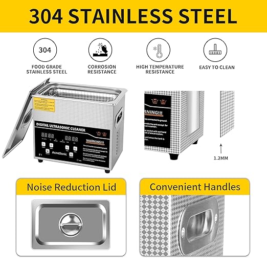 Ultrasonic Machine 3L Digital Ultrasonic Parts Cleaner with Timer 40kHz SUS 304 Stainless Steel Lab Sonic Cleaner for Professional Tools,Metal Parts,Jewelry,Eyeglasses