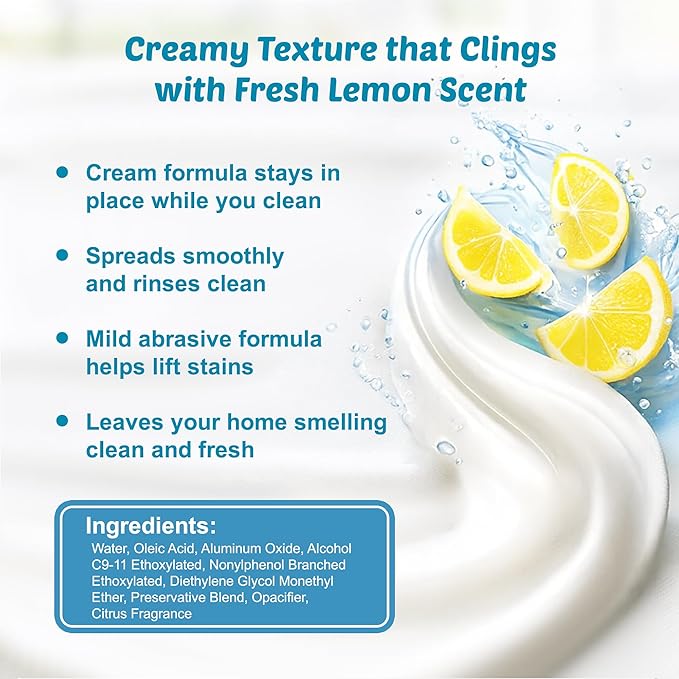 Cream Cleaner and Lemon All Purpose Cleaner for Kitchen, Bathroom, Shower, Tile & Oven, Cuts Grease & Grime, Gentle Formula Multipurpose Cleaner, The Lemon Fix, Made in USA, 16oz Bottles, 2 Pack