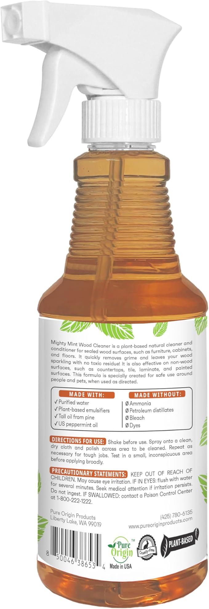 Mighty Mint Wood Cleaner & Conditioner Spray – Plant-Based Formula Cleans, Polishes & Renews Wood Furniture, Cabinets & Floors – Peppermint Scent, 16 oz