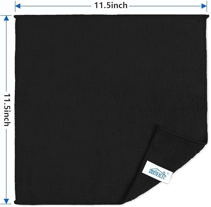 HOMEXCEL Black Microfiber Cleaning Cloth, 50 Pack Cleaning Towels for Kitchen, Lint Free, Scratch-Free, Highly Absorbent, and Reusable Cleaning Rags for House, Window and Glass, Cars, 11.5 X11.5 inch