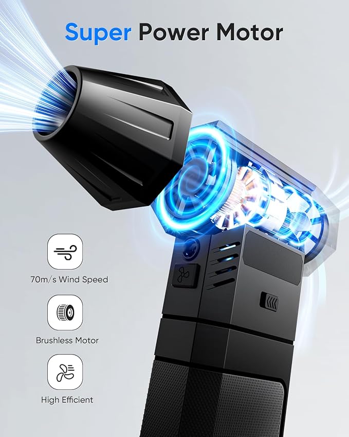 COSANO F3 Electric Air Duster with 2 Magazine-Style Batteries, 220g+ Strong Airflow, 2 Magnetic Nozzles, 3-Speed Cordless Blower with LED, Electric Inflator, Keyboard Duster for PC, Car & Electronics