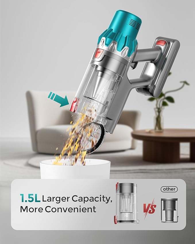 V6 Cordless Vacuum Cleaner,600W Stick Vacuum with LED Touch Screen,70Mins 50KPA Self-Standing Wireless Vacumm,Upgraded Anti-Tangle Vacuum Cleaner for Home,Pet Hair,Carpets,Floor,Green