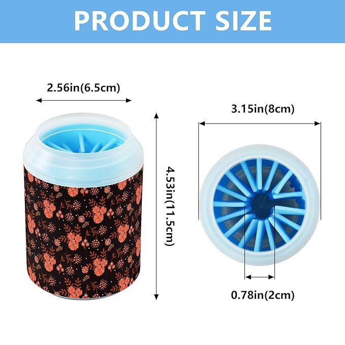 Dog Paw Cleaner Cups for Dogs Pets Foot Washer Paw Scrubber for Medium Small Cats Dogs Cleaning Cup Fall Red Flowers