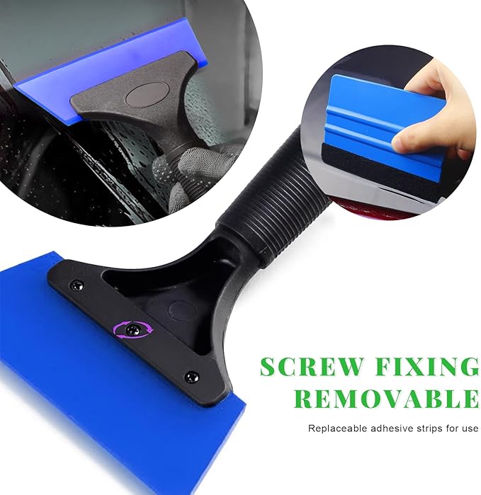 2 PCS Window Tint Kit Tools, Professional Vinyl Wrap Kit with Plastic Squeegee & Felt Squeegee, Universal Privacy Film Installation Tint Tools for Vehicle Glass Home (Blue)