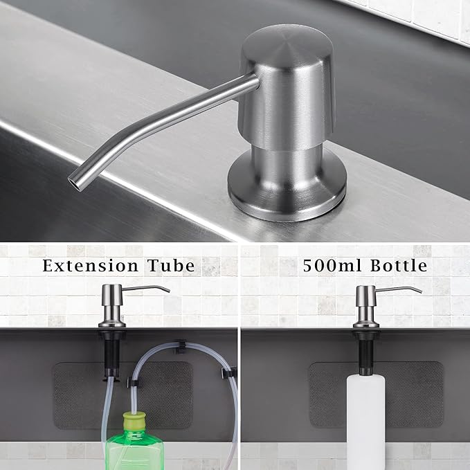Styever Soap Dispenser for Kitchen Sink with Pump -16oz Bottle Built in Countertop Dish soap Dispenser with 4 Inch Spout- Oil Rubbed Bronze Sink Soap Dispenser Extension Kit with 47 Inch Tube