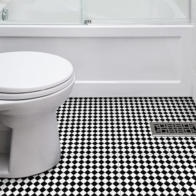 Elffloor Peel and Stick Floor Tile: 20pc 11.8 * 11.8in Self-Adhesive Waterproof Vinyl Flooring Black and White Tiles Sticker for Bathroom, Kitchen, Bedroom, Living Room
