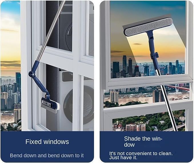 Window Cleaning Tool, Extendable Glass Wiper, Adjustable Length, 2 in 1 Brush for Streak Free Clean, High Reach Scrubber Squeegee, Household Cleaning Needs, Tile Care for Home