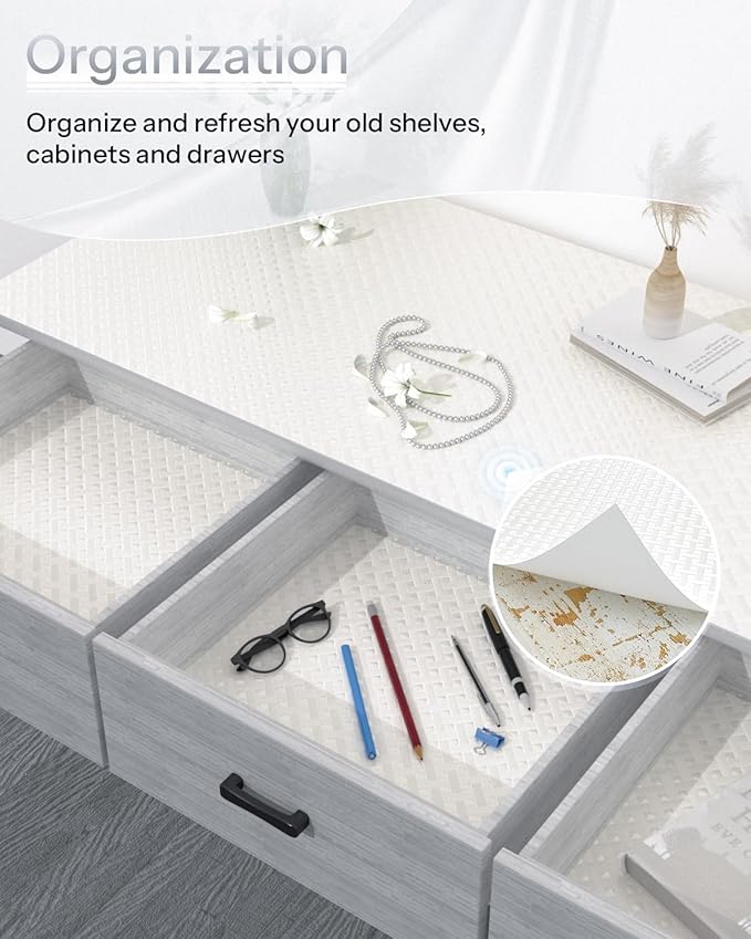 Shelf and Drawer Liner for Kitchen Cabinet, Non-Adhesive 12in x 360in Waterproof Contact Paper Refrigerator Liners Thickened Durable EVA Material Non Slip Mat for Dresser Cupboard Pantry Protector