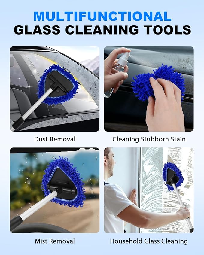 5 Pack Microfiber Pads, Upgraded High-Density Chenille Replacement Heads Cover for Windshield Cleaner Tools, Car Windshield Cleaner Pads, Fit for Window Reach Tool, Handle Not Included (Blue)