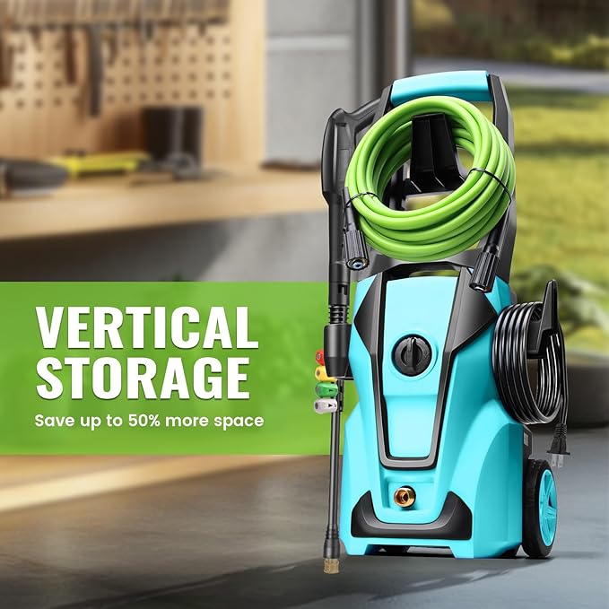 Professional Electric Pressure Washer, 5000PSI Power Washer with Foam Cannon,4 Nozzles,33FT Hose and Soap Bottle,Car Wash Machine/Car/Driveway/Patio Clean,Blue