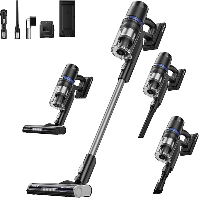 Eureka Cordless Vacuum Cleaner, Anti-Tangle Brushroll, Rechargeable Stick Vacuum, Lightweight for Carpet, Hard Floor, Pet Hair, Black NEC451BL