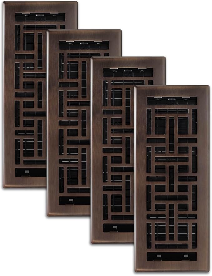 Decor Grates (4-Pack) AJH412-RB Oriental Floor Register, 4x12 Inches, Rubbed Bronze Finish