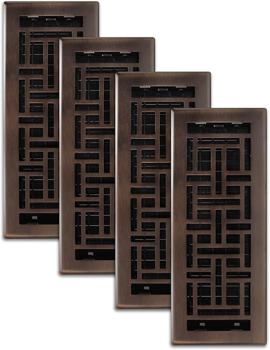 Decor Grates (4-Pack) AJH412-RB Oriental Floor Register, 4x12 Inches, Rubbed Bronze Finish