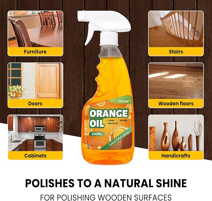 PIPIHUA Wood Oil Polish Spray, Shines & Protects, Wood Cleaner and Furniture Polish for Cabinets Tables Floors 16.9 oz, 2 Pack
