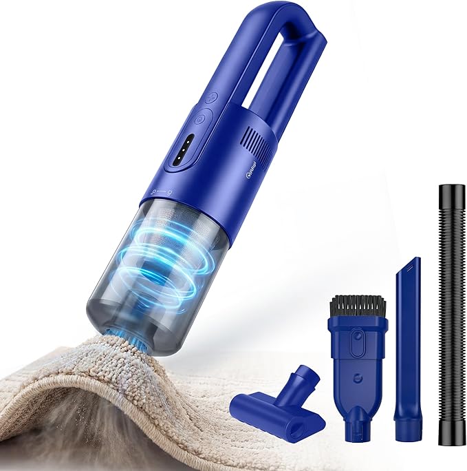Handheld Vacuum Cordless, 5-in-1 Car Vacuum Portable Cordless 30 Mins Rapid Rechargeable Hand Vacuum Brushless Motor 19000Pa Strong Suction, Dust Busters for Car Home with 4 Nozzles, Blue