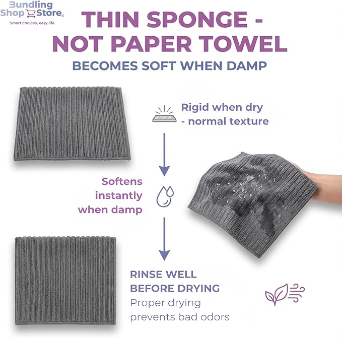 Swedish Dishcloths for Kitchen Dishes -100% Biodegradable & Compostable Reusable Super Absorbent Fiber Sponges with Wood Pulp Cotton - Cleaning Cloths - Dark Grey Pack 5