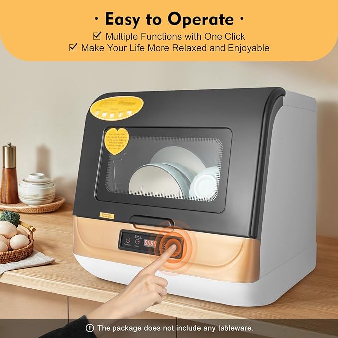 Countertop Dishwasher, 800W Compact Dishwasher with Multiple Cleaning Modes Residual Temperature Drying + Air-cooled Drying Automatic Mini Dish Washing Machine for Apartment, Dorms,RVs (Gold)