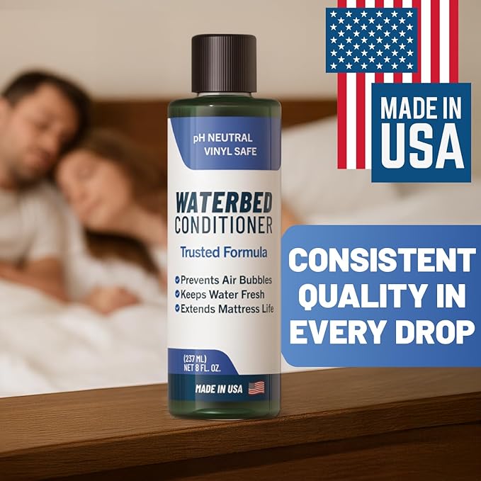 2X Concentrated Waterbed Conditioner — Made in USA — pH Neutral & Vinyl Safe Formula — Keeps Water Fresh & Clear, Prevents Air Bubbles & Odor — Extends the Life of all Waterbed Mattress Types — 8 OZ
