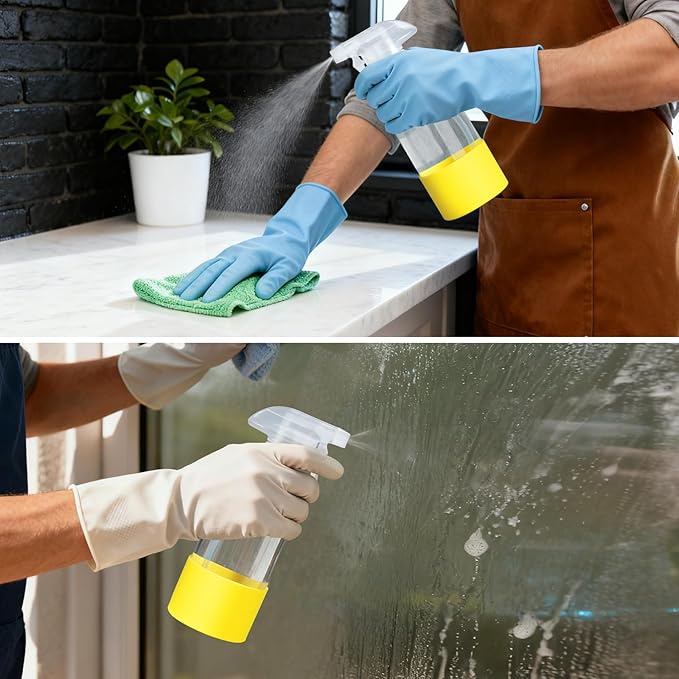 Glass Spray Bottles (2-Pack) with Silicone Sleeve - 16oz Empty Refillable Bottles - Adjustable Nozzle for Hair, Plants, Cleaning & DIY Solutions - Blue & Grey (yellow + turquoise)