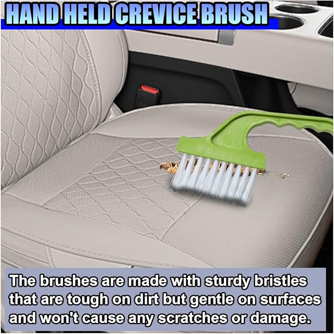 2PCS Car Crevice Cleaning Brush, Window Cleaner Tool, Plastic Detailing Brush with Ergonomic Handle, Hard Bristle Window Track Cleaner, Car Cleaning Tools for Home, Bathroom (Blue/Green)