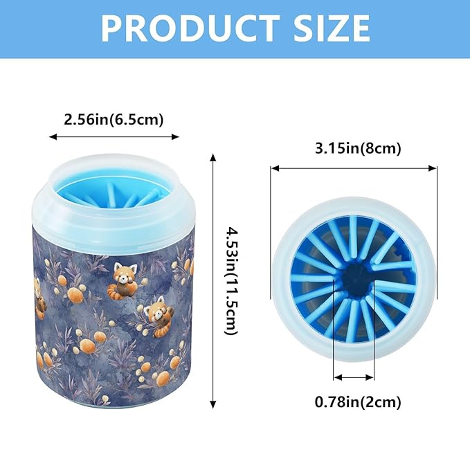 Dog Paw Cleaner Cups for Dogs Pets Foot Washer Paw Scrubber for Medium Small Cats Dogs Cute Cleaning Cup Blue Redpandas Fruits Leaves Berries