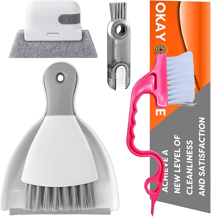 4 Pcs Small Dustpan and Brush Set, Mini Hand Broom and Dustpan Cleaning Tool for Cars, Desk, Keyboard, Countertop, Cat, Dog and Other Pets