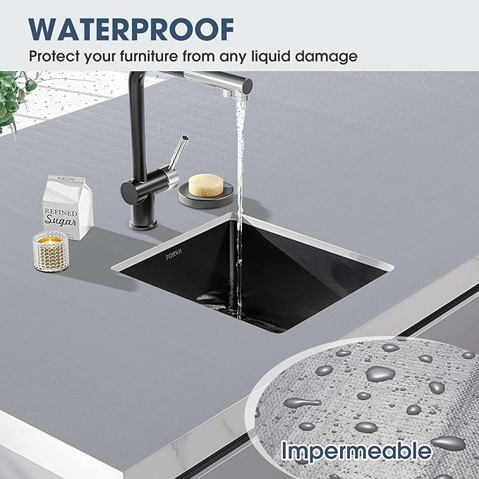 Drawer and Shelf Liner, Non-Slip Kitchen Cabinet Liners Non-Adhesive Thick Strong Grip Waterproof Washable Mats Protect Dresser Shelves Cupboard Bathroom Cabinets, Pure Gray, 18 in X 20 FT