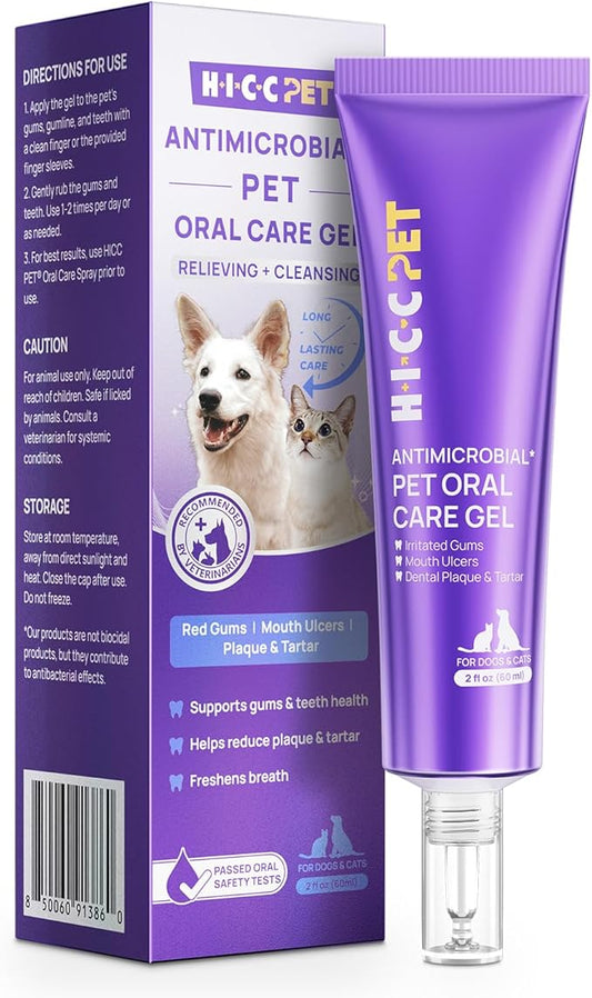 HICC PET Dental Gel for Dogs & Cats, No-Brush Teeth Cleaning Gel, Freshen Breath, Helps Reduce Plaque & Tartar, Supports Gum Comfort, Gentle Oral Care for Daily Use, 2 Fl Oz