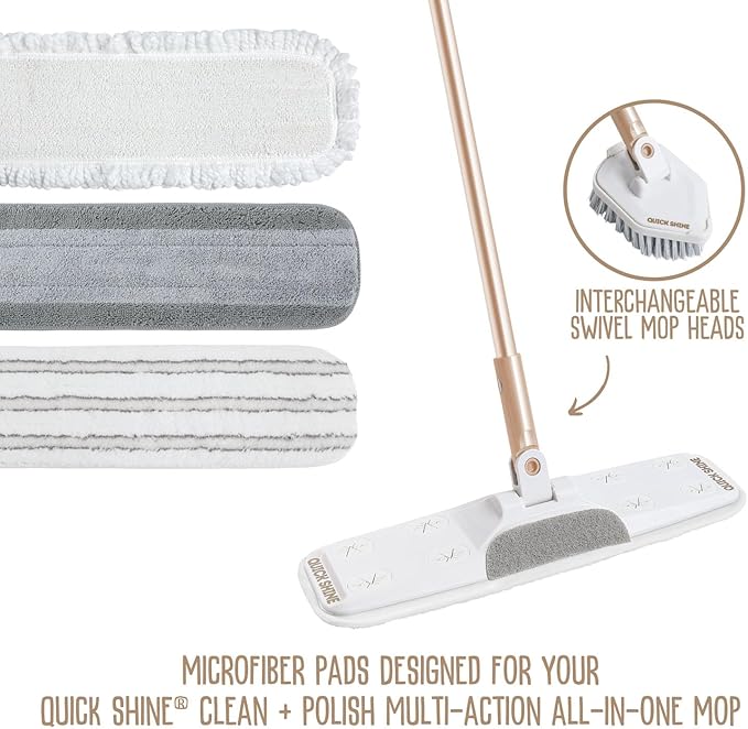 Quick Shine All-in-One Mop Kit 3 Pack Refill Microfiber Pads, 1 ea. of The Clean+Dust, Clean+Polish and Wet+Dry Pads