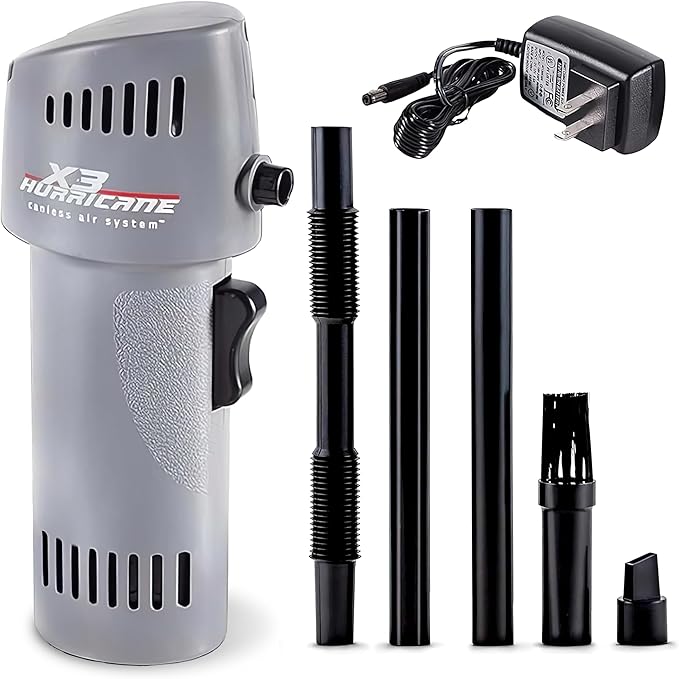 X3 Hurricane Compressed Air Duster | Adjustable Speed up to 260mph | Made in USA | Cordless, Rechargeable Canned Air Duster for Computers | Extended Warranty | 5 Attachments Included