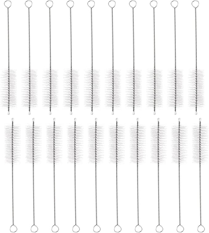 HARFINGTON Straw Cleaner Brush Set, 6 Inch Length 304 Stainless Steel and Nylon Bristles for Water Bottle Silicone Straw Sippy Cup Pipes, White (20mm OD, 20-Piece-Set)