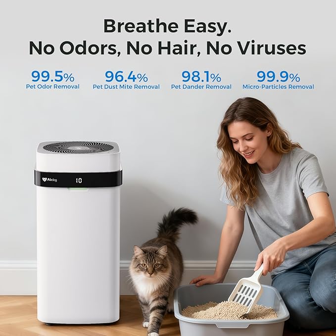 Airdog Air Purifier for Homes with Pets, Covers Up to 1614 Ft², TPA Technology with Washable Filter, Air Quality Display, Quiet Air Cleaner, Removes Dust, Smoke Odors, Smart Control