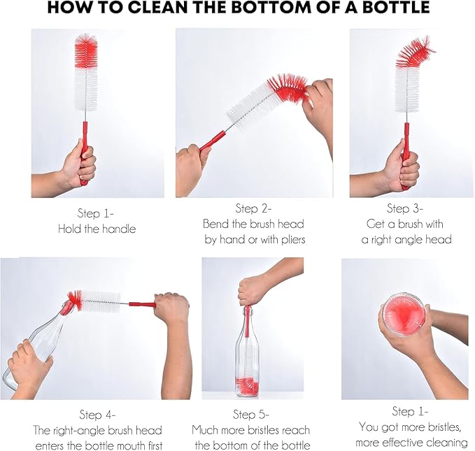 ALINK 8-Pack Red Bottle Brush Cleaner Set - Long Cleaning Brush for Narrow Neck Wine/Beer Bottles, Thermos, Hummingbird Feeder, Spout, Lids and Straws