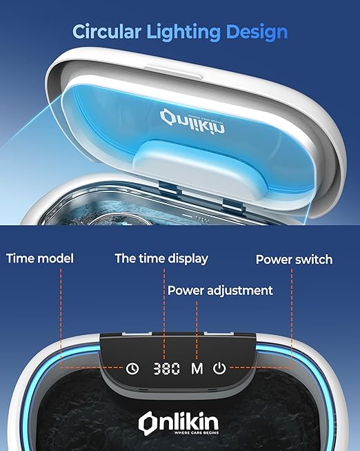 35W Ultrasonic Jewelry Cleaner, 45KHz Retainer Cleaner for Jewelry, 5 Timer & 3 Power Modes, Eyeglasses, Rings, Watch Strap, Dentures - 20oz, 304 Stainless Steel Tank, Quiet <38dB (White)